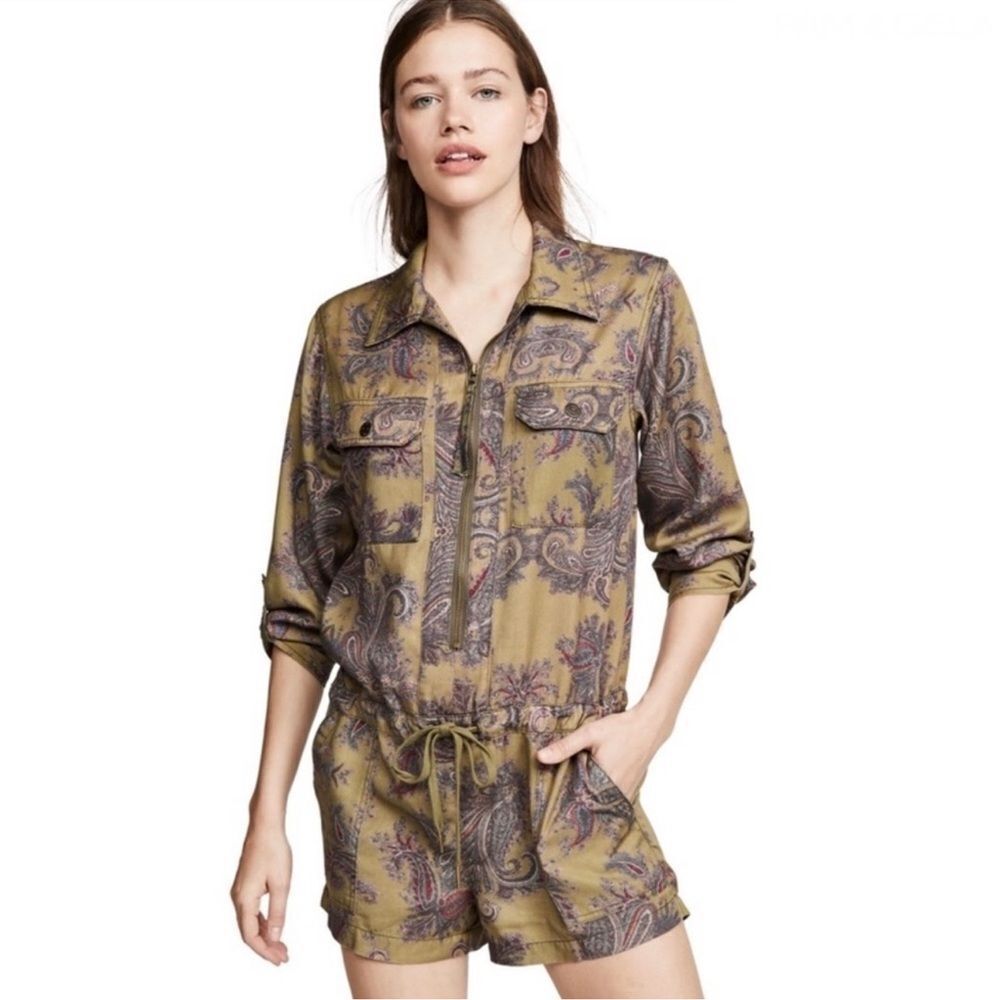 Pam & Gela Paisley Print Long Sleeve Collared Utility Romper Size L